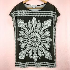 Truly Dear Women's Tunic Top Blouse Dark Olive Green Boho Relaxed Fit Size S